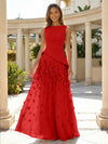 Jersey Chiffon A-Line Boat Neck Beaded Flowers Formal Dresses