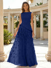 Jersey Chiffon A-Line Boat Neck Beaded Flowers Formal Dresses