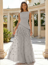 Jersey Chiffon A-Line Boat Neck Beaded Flowers Formal Dresses