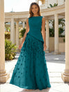 Jersey Chiffon A-Line Boat Neck Beaded Flowers Formal Dresses