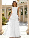 Jersey Chiffon A-Line Boat Neck Beaded Flowers Formal Dresses