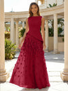 Jersey Chiffon A-Line Boat Neck Beaded Flowers Formal Dresses