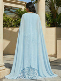 Chiffon Mermaid Crew Neck 3D Flowers Formal Dresses with Floor Length Caps