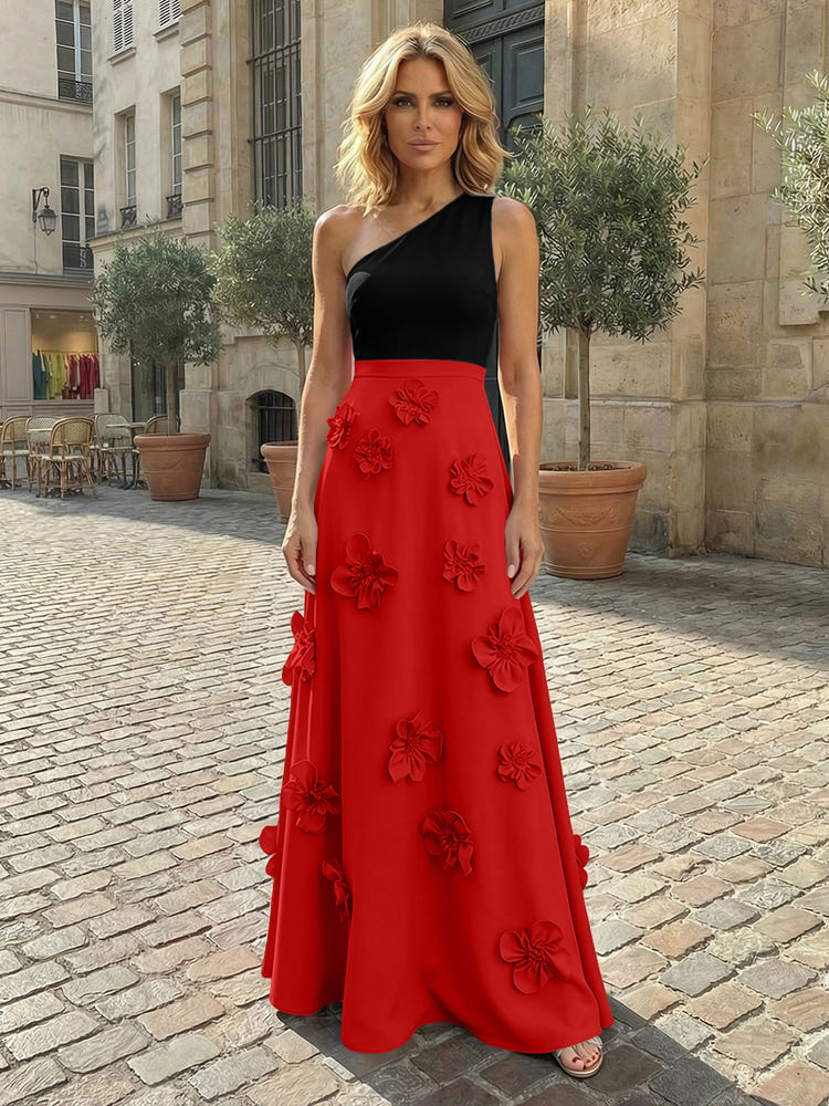 Jersey A-Line One Shoulder 3D Flowers Formal Dresses