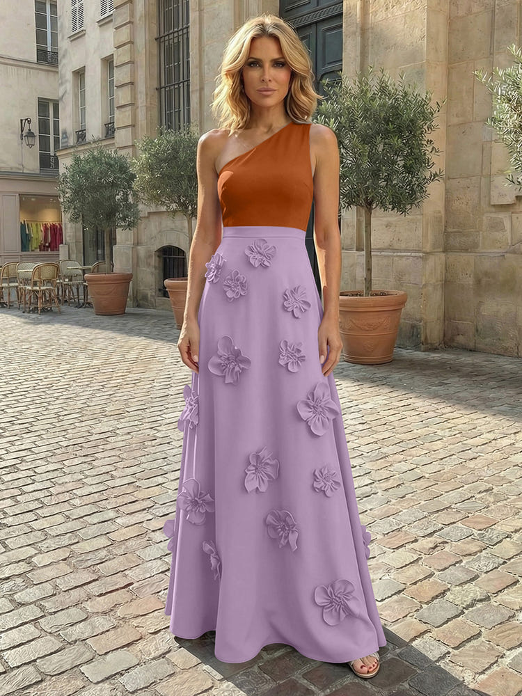 Jersey A-Line One Shoulder 3D Flowers Formal Dresses