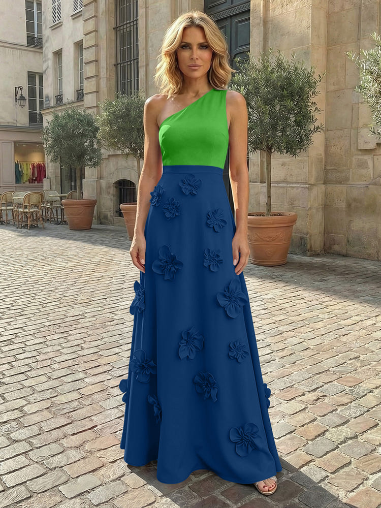 Jersey A-Line One Shoulder 3D Flowers Formal Dresses