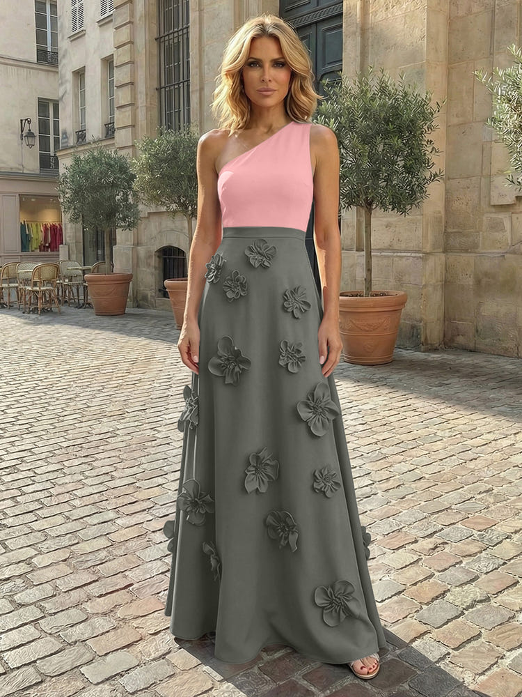 Jersey A-Line One Shoulder 3D Flowers Formal Dresses