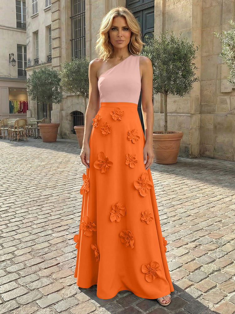 Jersey A-Line One Shoulder 3D Flowers Formal Dresses