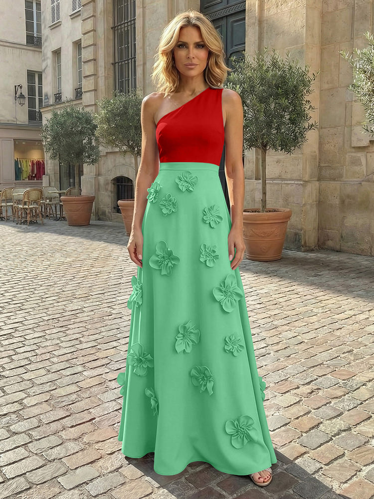 Jersey A-Line One Shoulder 3D Flowers Formal Dresses