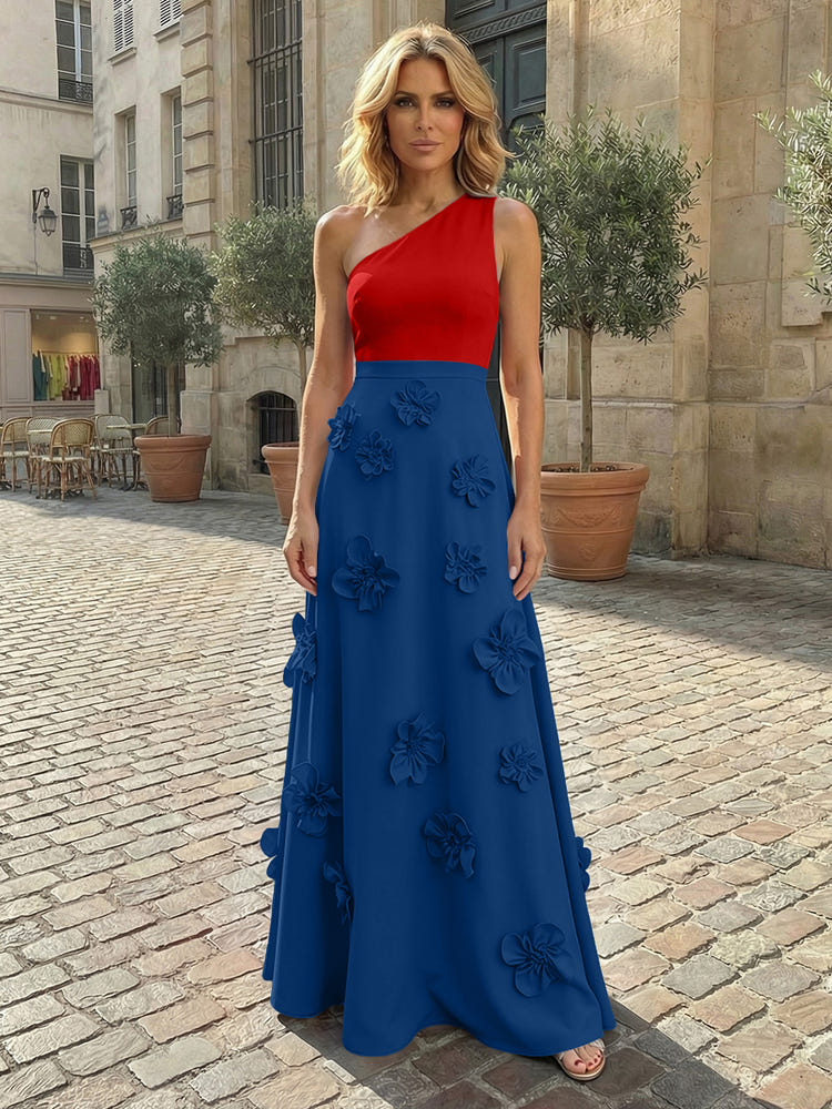 Jersey A-Line One Shoulder 3D Flowers Formal Dresses