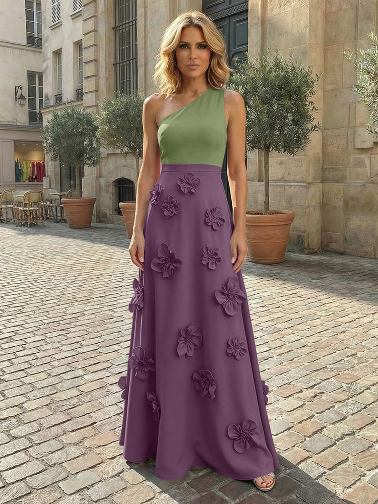 Jersey A-Line One Shoulder 3D Flowers Formal Dresses