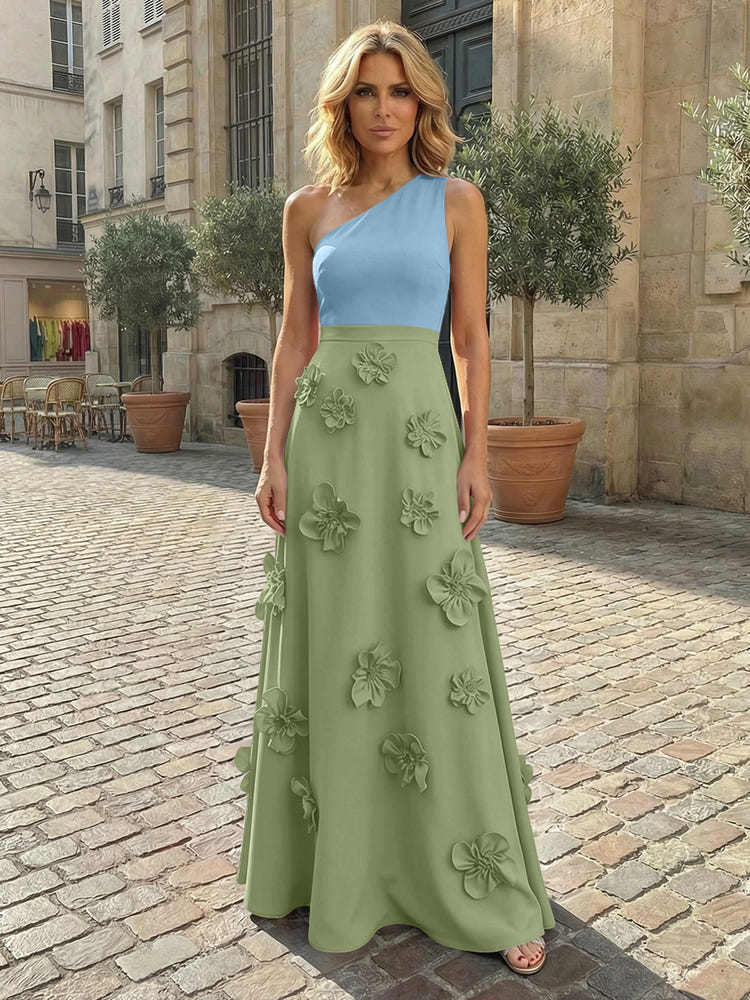 Jersey A-Line One Shoulder 3D Flowers Formal Dresses
