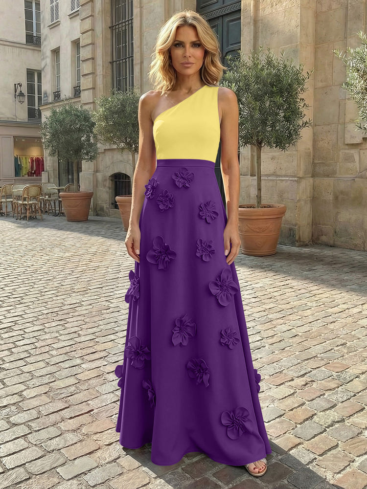 Jersey A-Line One Shoulder 3D Flowers Formal Dresses