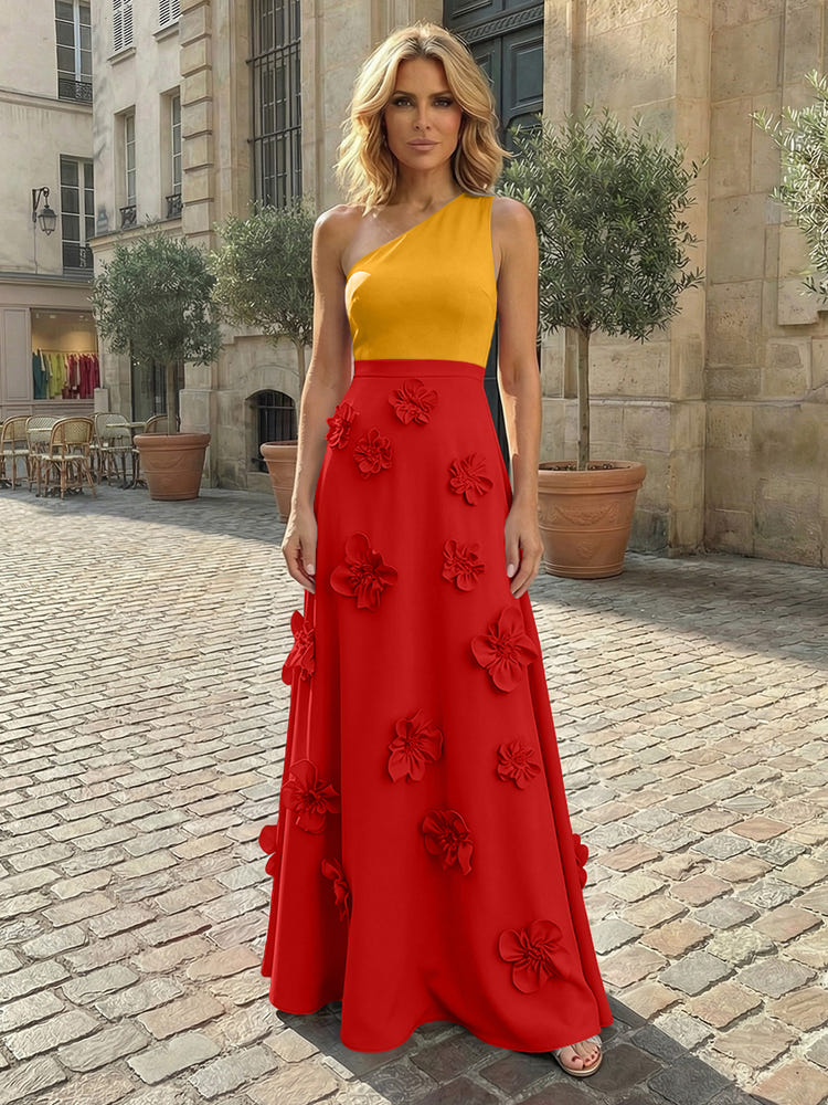 Jersey A-Line One Shoulder 3D Flowers Formal Dresses