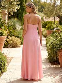 Chiffon A-Line Spaghetti Straps Bow Formal Dresses