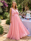 Chiffon A-Line Spaghetti Straps Bow Formal Dresses