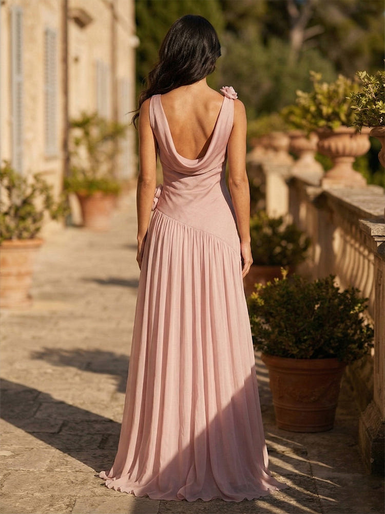 Chiffon A-Line Cowl Neck 3D Flowers Wedding Guest Dresses