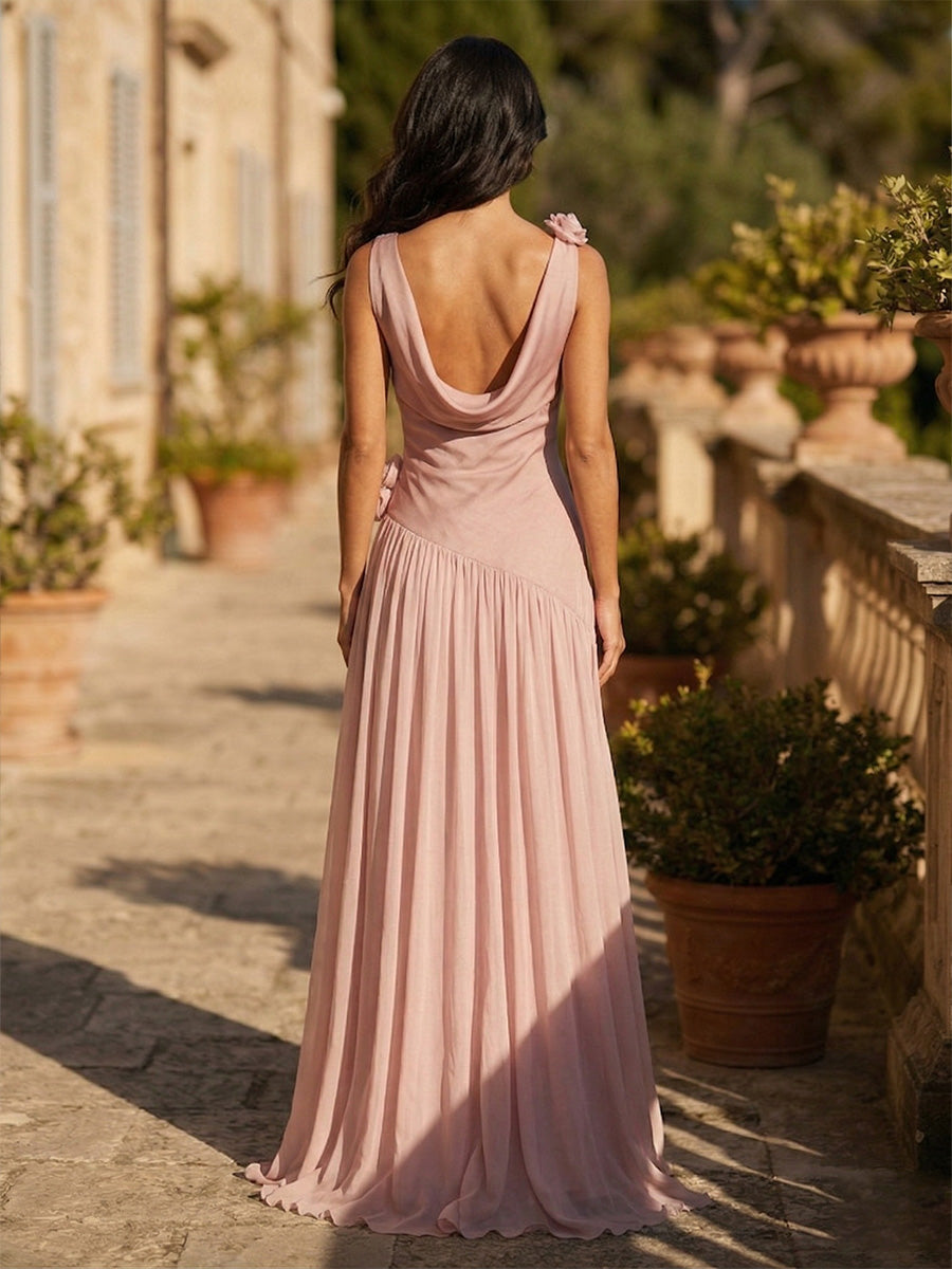Chiffon A-Line Cowl Neck 3D Flowers Formal Dresses