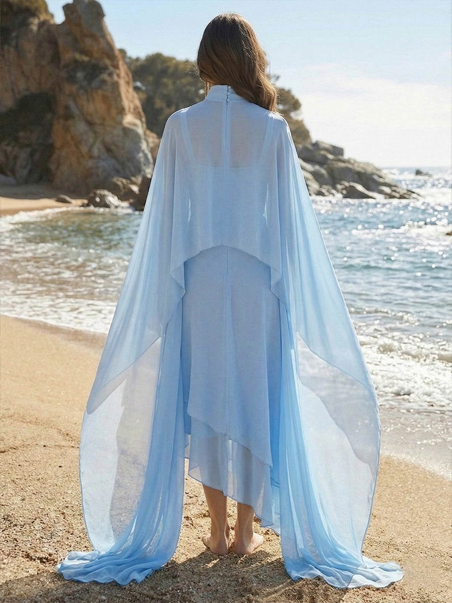 Chiffon A-Line Square Neck Shawl Formal Dresses