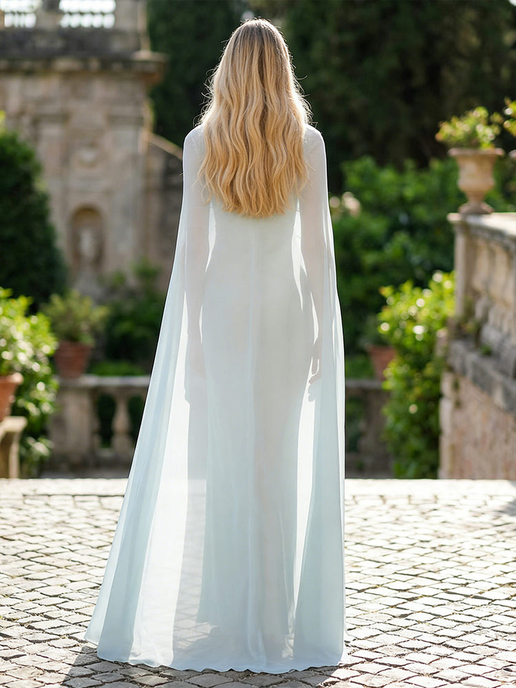 Chiffon Mermaid Spaghetti Straps Shawl Wedding Guest Dresses
