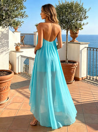 Chiffon High Low Halter Pleated Formal Dresses