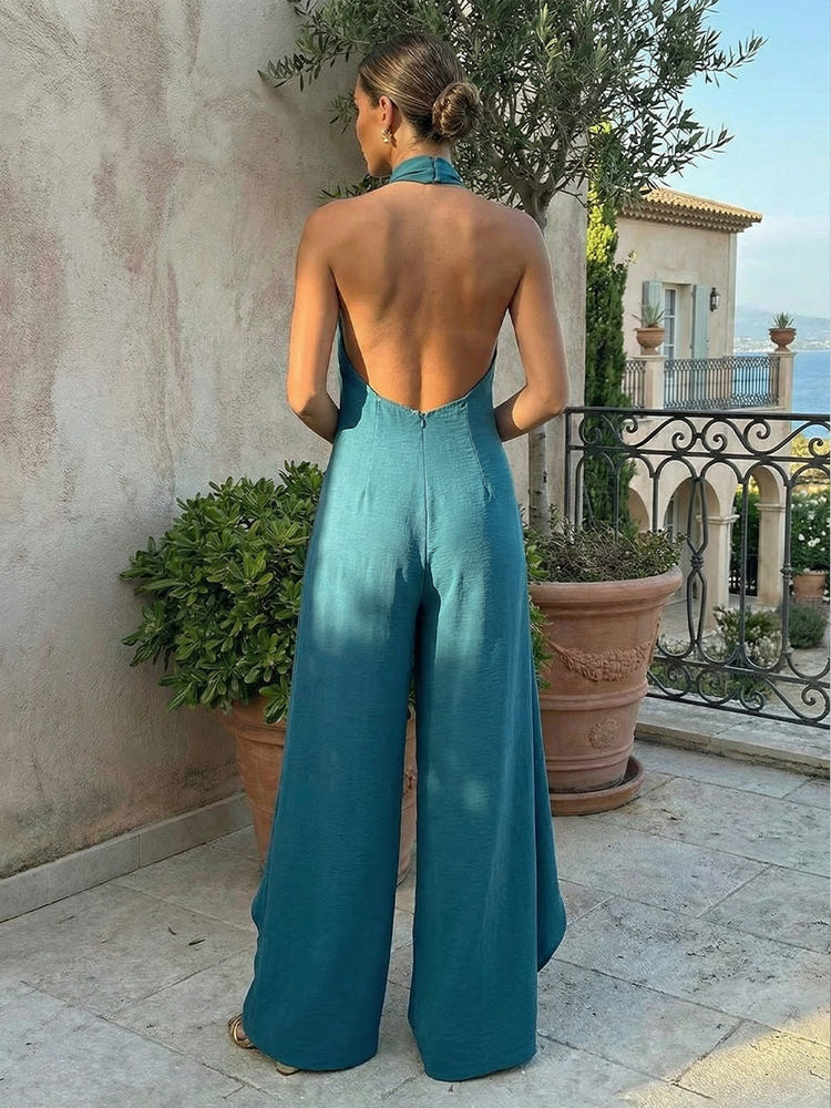 Linen Pantsuit Halter Backless Sets