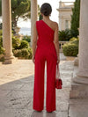 Satin Pantsuit One Shoulder Ruffles Sets