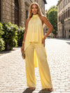 Satin Pantsuit Halter Pleated Sets
