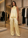 Satin Pantsuit Halter Pleated Sets