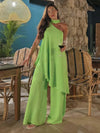 Chiffon Pantsuit One Shoulder Ruffles Sets