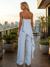 Jersey Pantsuit Spaghetti Straps Ruffles Sets