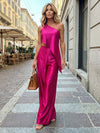 Satin Pantsuit One Shoulder Ruffles Sets