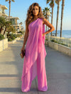 Chiffon Pantsuit One Shoulder Pleated Sets