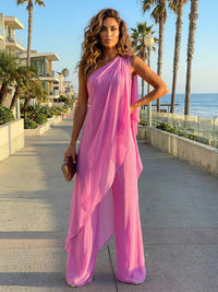 Chiffon Pantsuit One Shoulder Pleated Sets