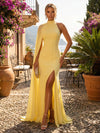 Chiffon Mermaid Halter Side Slit Formal Dresses