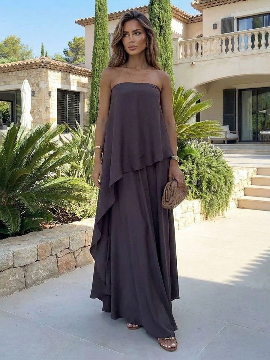 Chiffon Sheath Strapless Asymmetric Formal Dresses