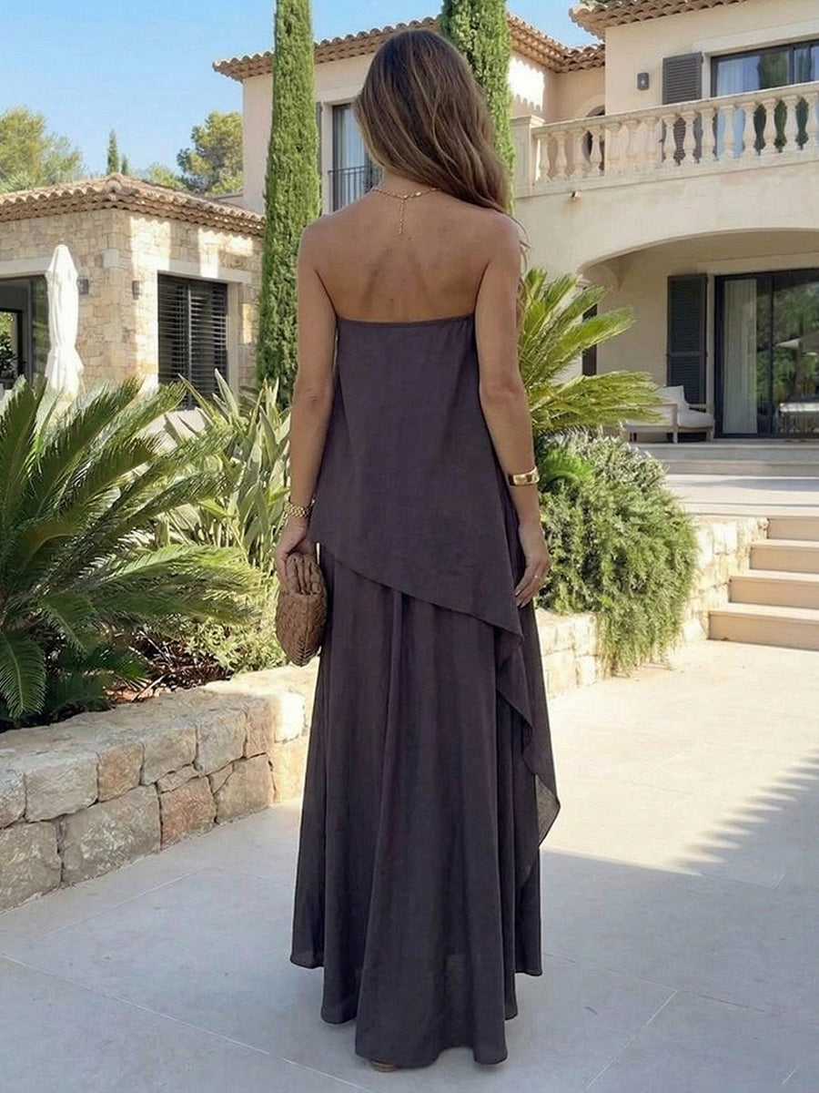 Chiffon Sheath Strapless Asymmetric Formal Dresses