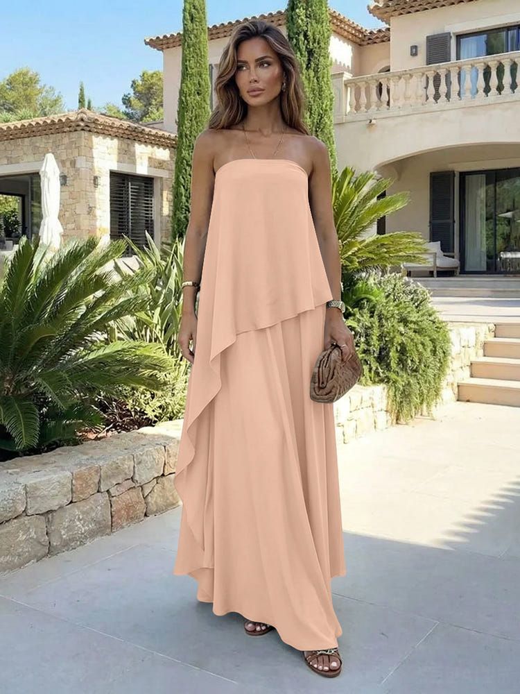 Chiffon Sheath Strapless Asymmetric Formal Tent/ Trapeze /Tube Dresses