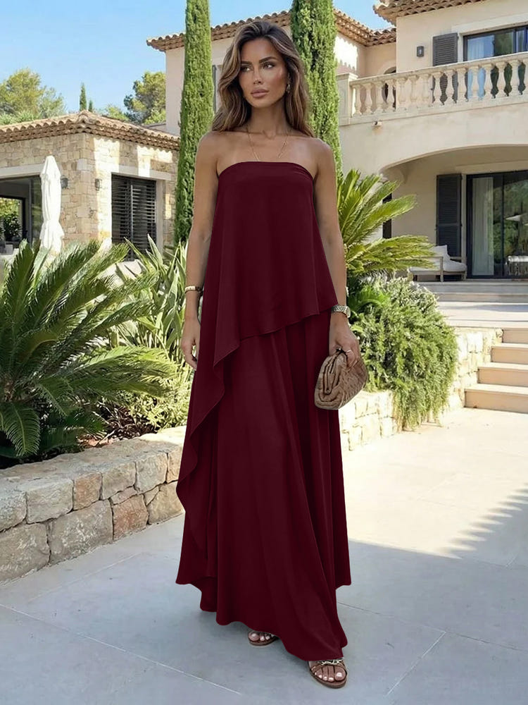 Chiffon Sheath Strapless Asymmetric Formal Tent/ Trapeze /Tube Dresses