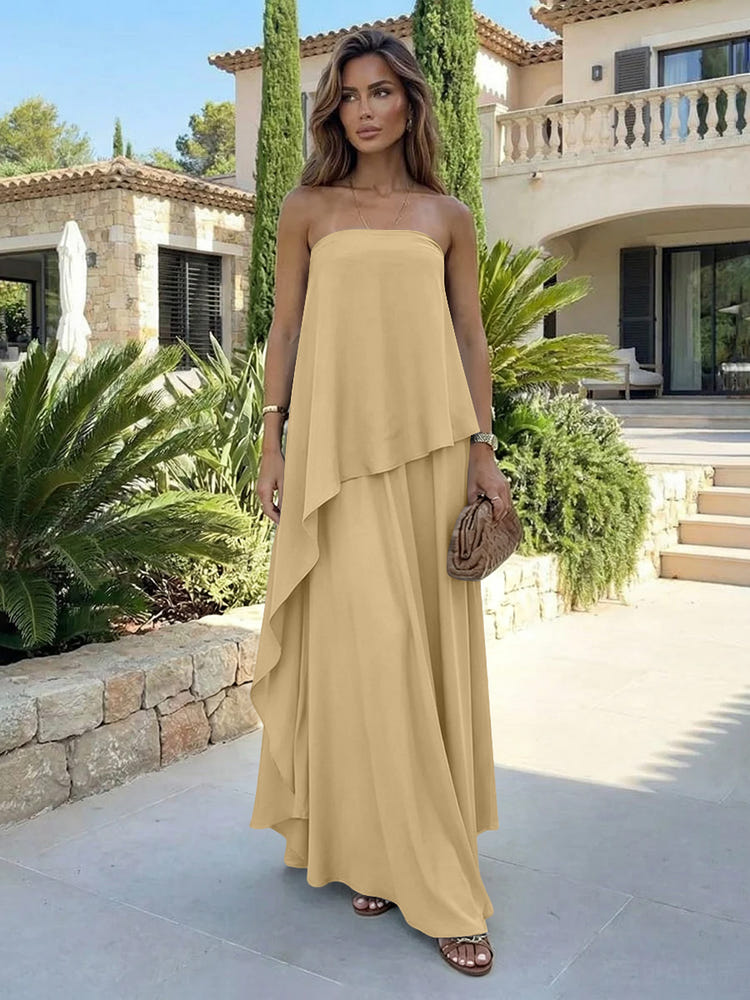 Chiffon Sheath Strapless Asymmetric Formal Tent/ Trapeze /Tube Dresses