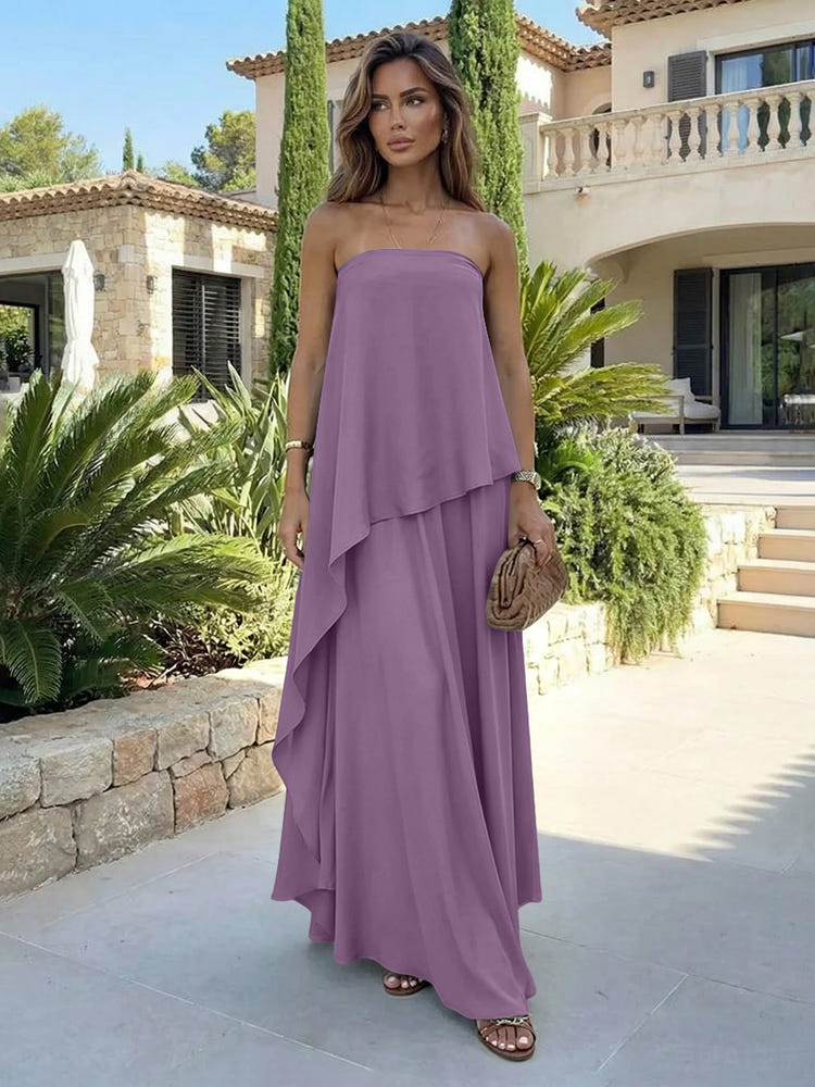 Chiffon Sheath Strapless Asymmetric Formal Tent/ Trapeze /Tube Dresses