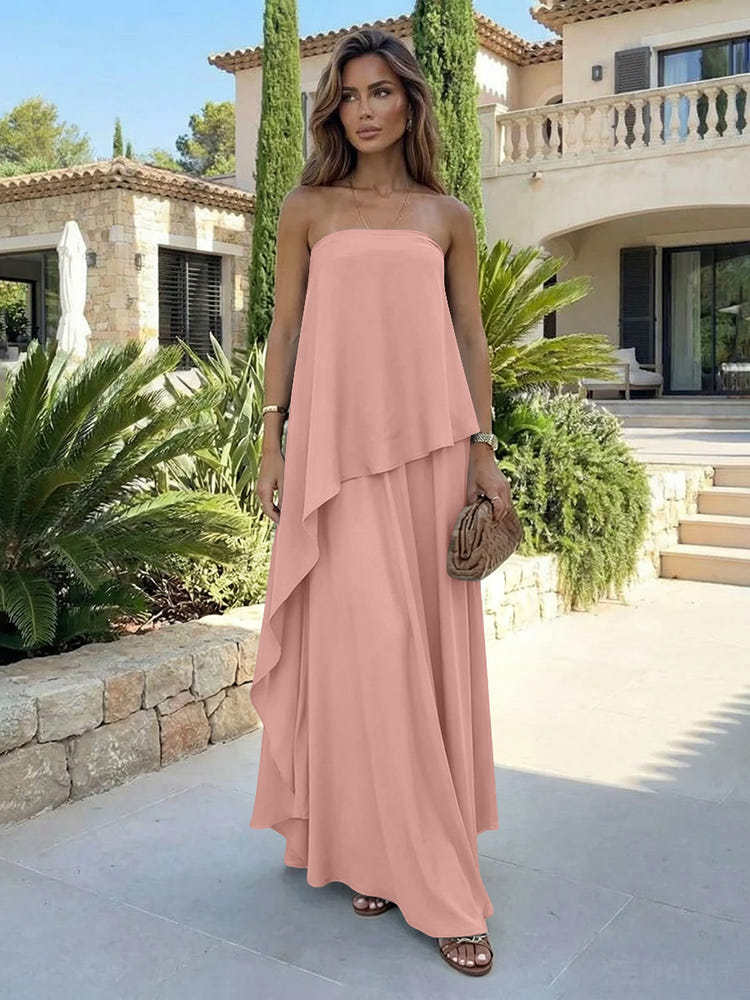 Chiffon Sheath Strapless Asymmetric Formal Tent/ Trapeze /Tube Dresses