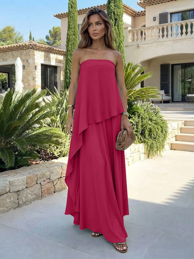 Chiffon Sheath Strapless Asymmetric Formal Tent/ Trapeze /Tube Dresses