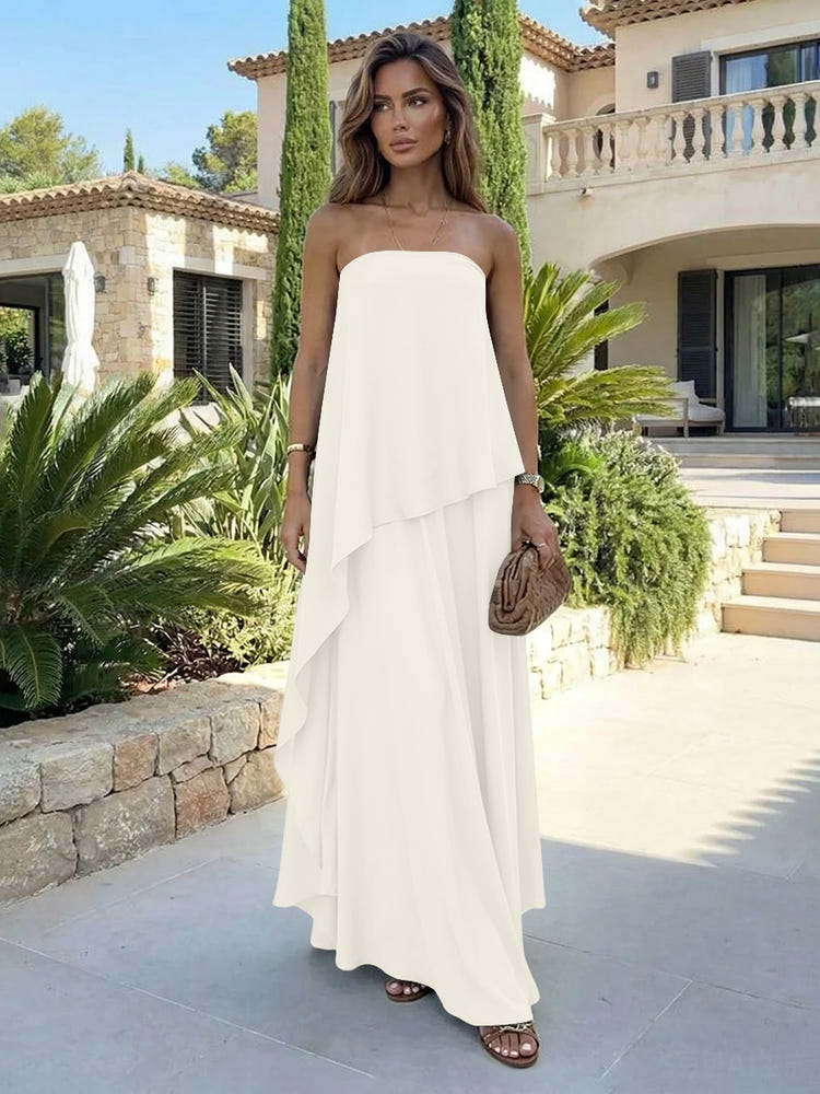 Chiffon Sheath Strapless Asymmetric Formal Tent/ Trapeze /Tube Dresses