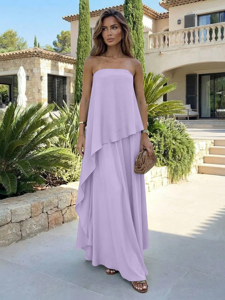 Chiffon Sheath Strapless Asymmetric Formal Tent/ Trapeze /Tube Dresses