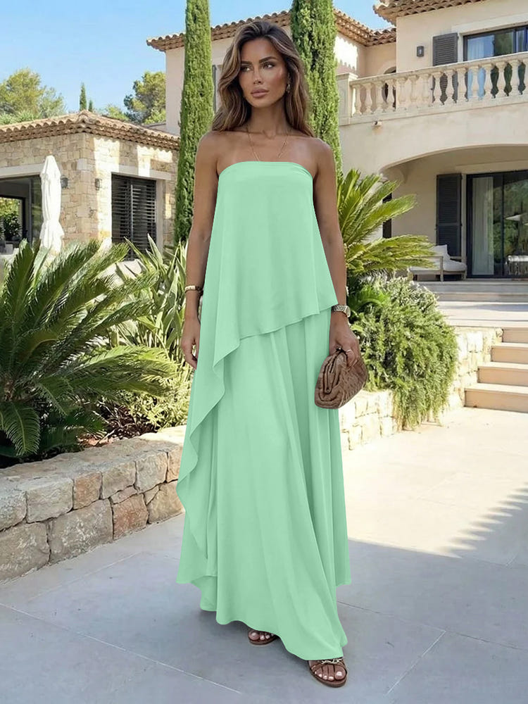 Chiffon Sheath Strapless Asymmetric Formal Tent/ Trapeze /Tube Dresses