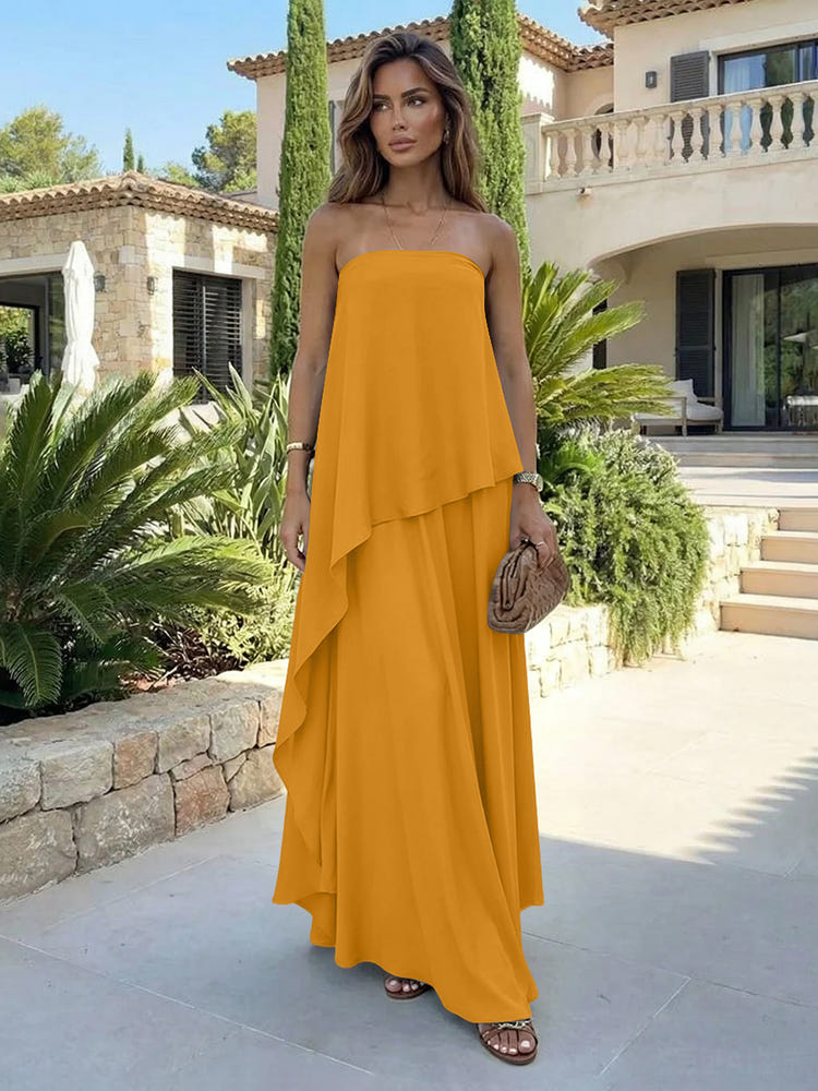 Chiffon Sheath Strapless Asymmetric Formal Tent/ Trapeze /Tube Dresses