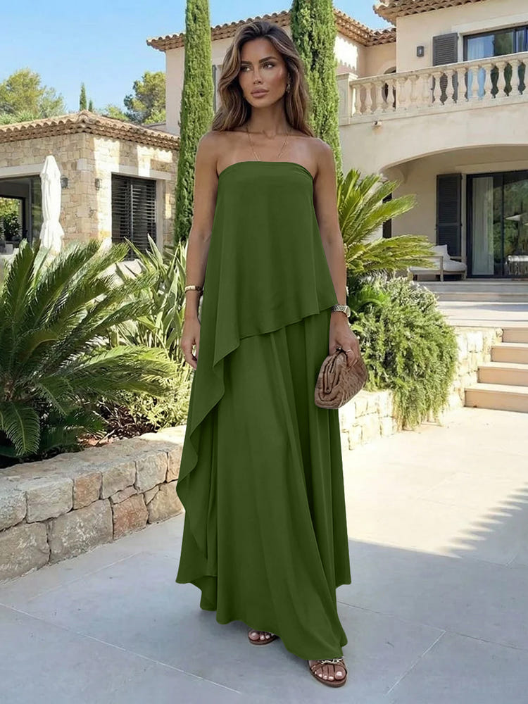 Chiffon Sheath Strapless Asymmetric Formal Tent/ Trapeze /Tube Dresses