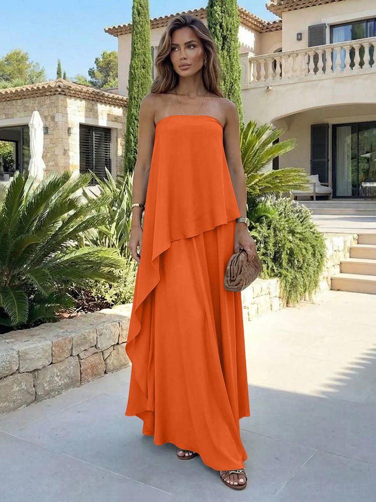Chiffon Sheath Strapless Asymmetric Formal Tent/ Trapeze /Tube Dresses