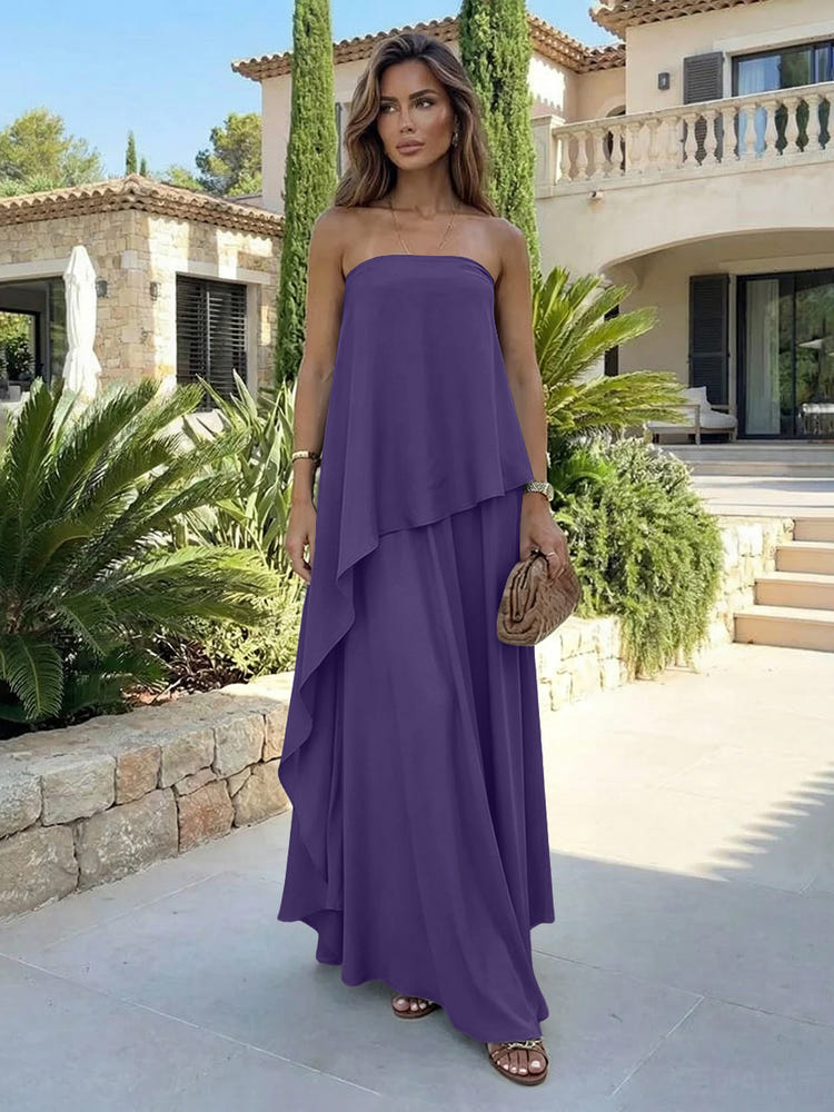 Chiffon Sheath Strapless Asymmetric Formal Tent/ Trapeze /Tube Dresses